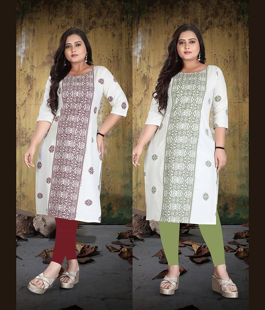 Hetsa Women Cotton Printed A-line Kurti ( White )