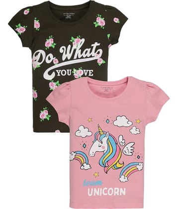 PLUM TREE Pack of 2 Girls 100% Cotton T-Shirts ( Pink )