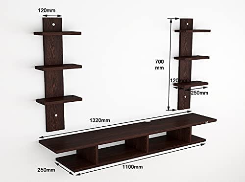 DAS Volker Wall Mount TV Entertainment Unit/with Set Top Box Stand and Wall Shelf Display Rack for Living Room Flowery Wenge (Ideal for up to 55") Screen