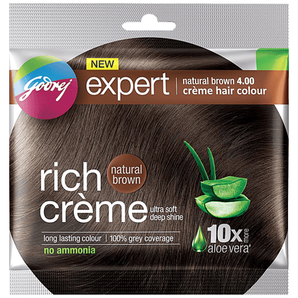 Godrej Expert Rich Creme Hair Colour - Single Use, Long Lasting, 100% Grey Coverage (20 G + 20 Ml), 1 Pc Shade 4 Natural Brown