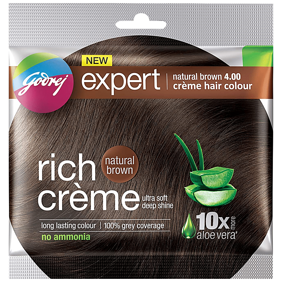 Godrej Expert Rich Creme Hair Colour - Single Use, Long Lasting, 100% Grey Coverage (20 G + 20 Ml), 1 Pc Shade 4 Natural Brown
