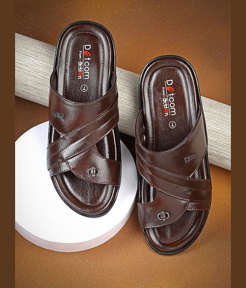 Action Brown Men's Leather Slipper