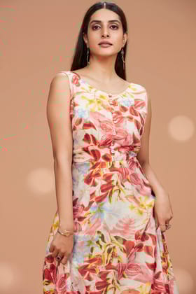 Floral Cotton Flowy Sleeveless Long Gown-Rust / XL