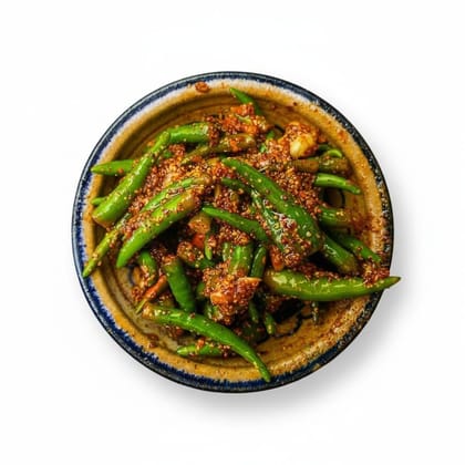 Spicy Green Chilli Pickle - 300 gm - One glass jar