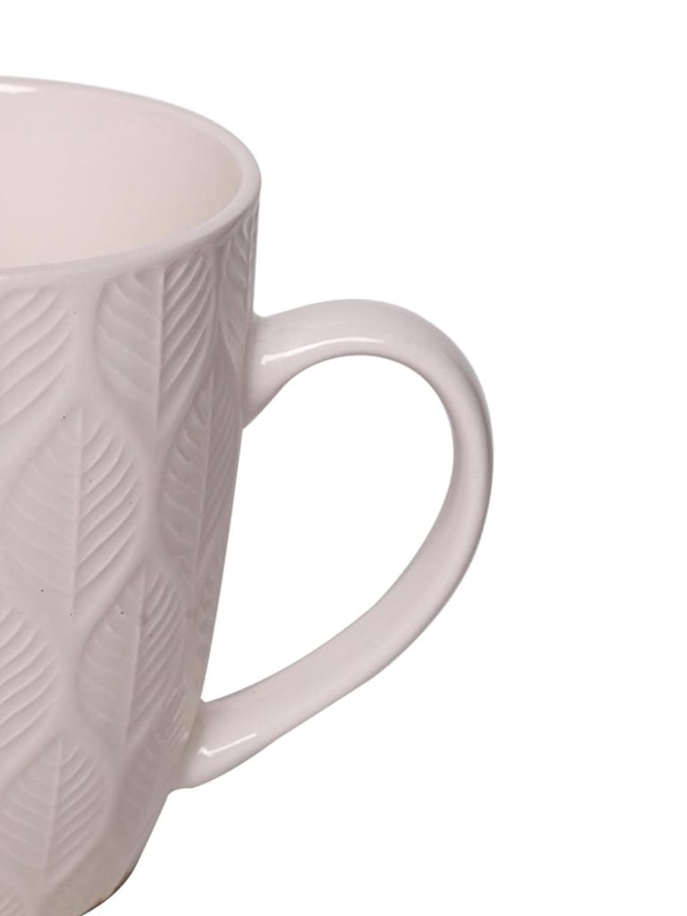 Ivory Ceramic Mug - 360Ml, Leaf Pattern