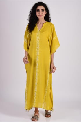 Mustard Yellow Linear Shibori Kaftan