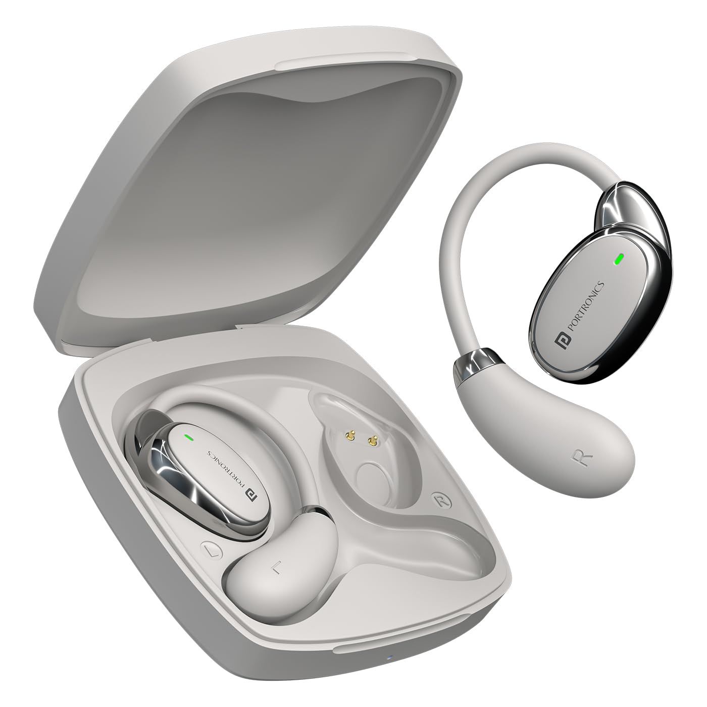 Portronics Harmonics Twins 31 Over Ear OWS Smart Wireless Earbuds with HD Mic, Secure & Flexible Earhook, Touch Control, 24 Hrs Playtime, Music/Gaming Mode, BT 5.4V, Light Weight(Beige) Portronics Harmonics Twins 31 Over Ear OWS Smart Wireless Earbuds wi