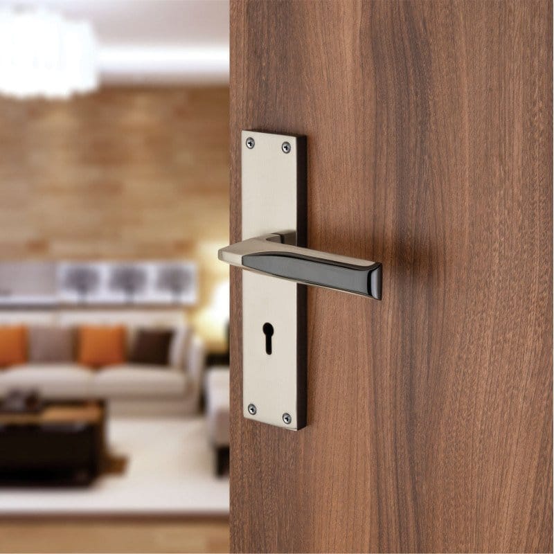 BUCKLER Zinc Alloy-4168-Black Silver 8 Inch Mortise Handle set-70MM Double Turn Bullet Lock (Black-Silver)