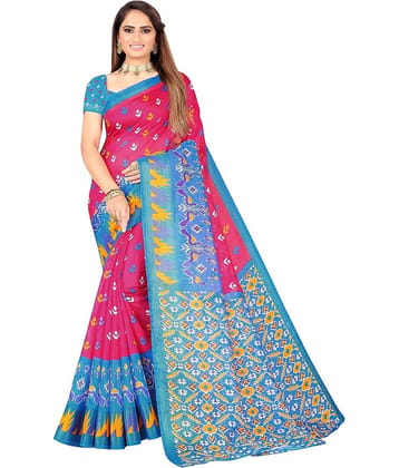 Samai Cotton Silk Printed Saree With Unstitched Blouse Piece ( Multicolor2 )