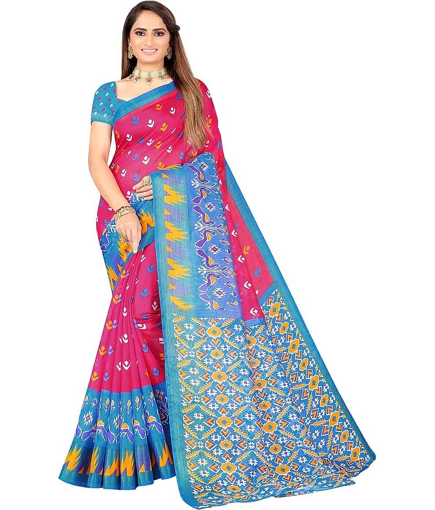 Samai Cotton Silk Printed Saree With Unstitched Blouse Piece ( Multicolor2 )