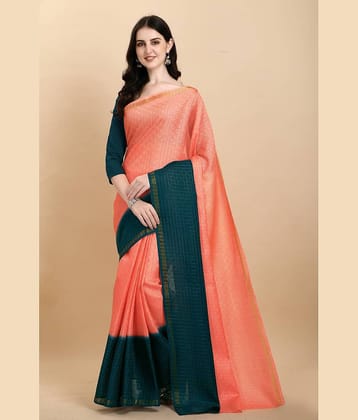Apnisha Silk Blend Colorblock Saree With Unstitched Blouse Piece ( Peach )