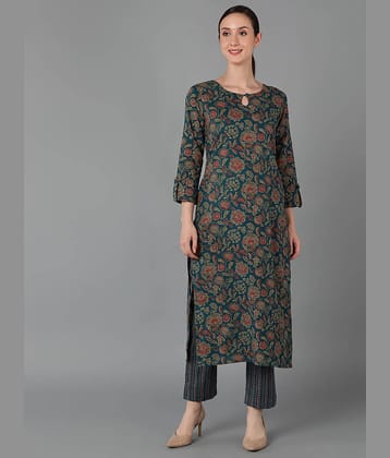 Vaamsi Cotton Printed Straight Women's Kurti - Green ( Pack of 1 )