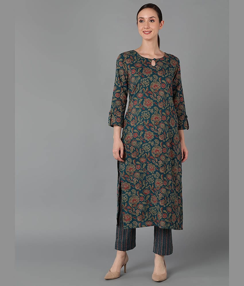 Vaamsi Cotton Printed Straight Women's Kurti - Green ( Pack of 1 )