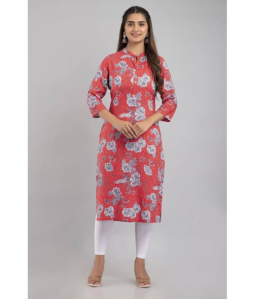 MAUKA - Red Rayon Women's Straight Kurti ( Pack of 1 )