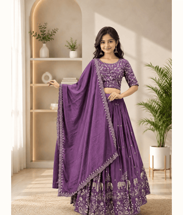 Keyura Silk Lehenga Choli Set For Girls ( Pack of 1 , Purple )