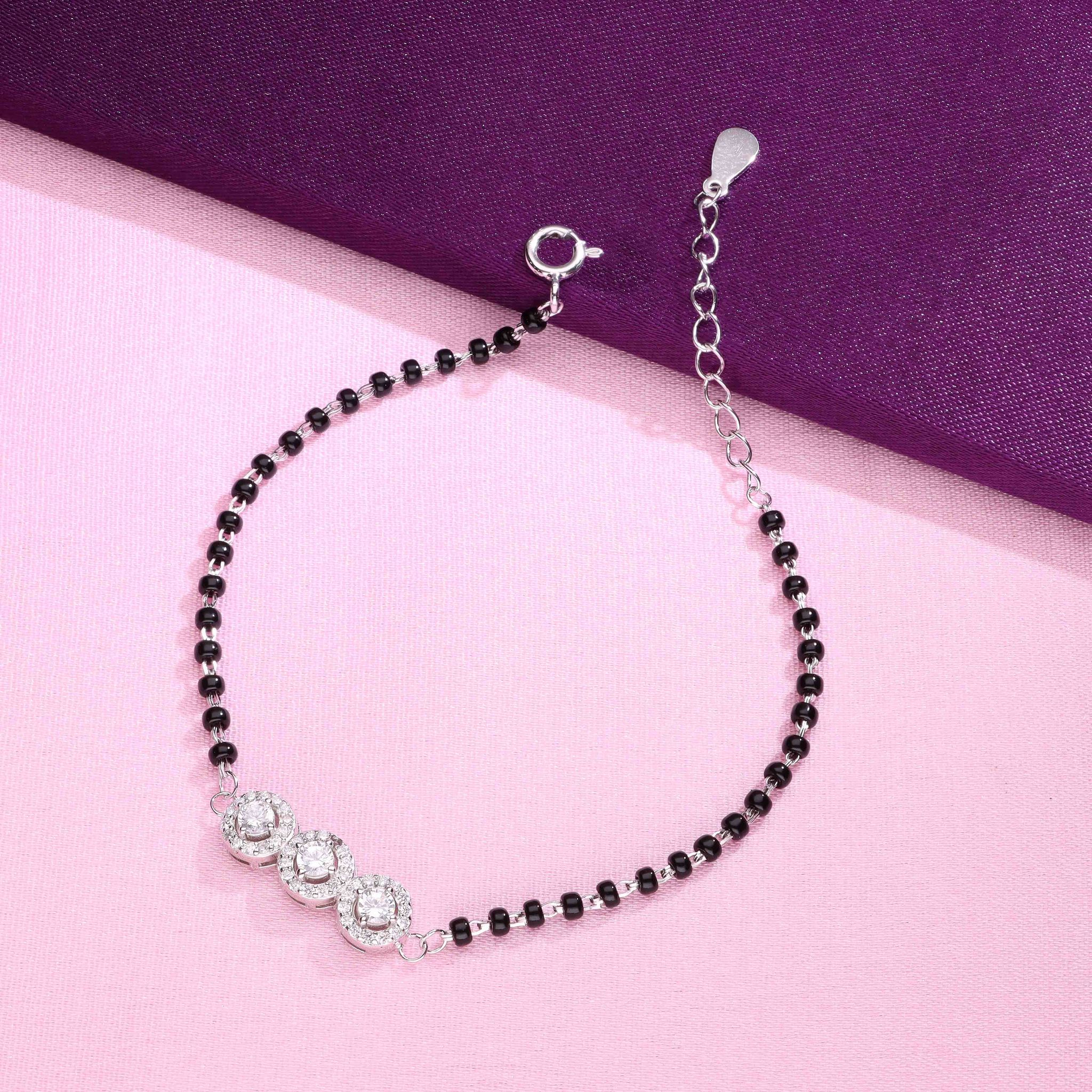 Sterling Silver Elegant Radiance Mangalsutra Bracelet-White Stone / Silver