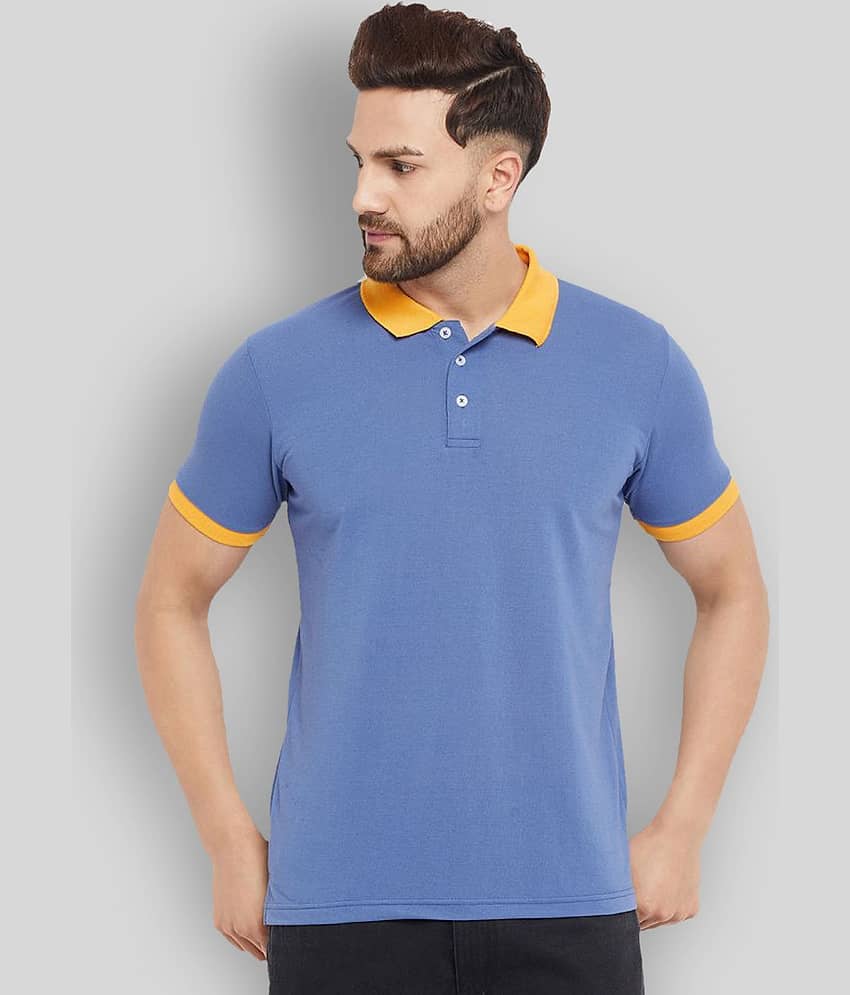 The Million Club Pack of 1 Cotton Blend Regular Fit Solid Half Sleeves Men's Polo T Shirt ( Blue )