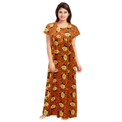 Women's Cotton Printed Maxi Nighty Size L (Mustard)