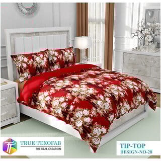 BLACK BEE  White flower on maroon base 
double bedsheet with 2 Pillow Covers (208 X 213 cm)(BS30-07)
