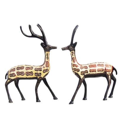 Handcrafted Brass Deer Pair Decorative Showpiece for Home, Height : 9.5 Inch (ANMAS022)