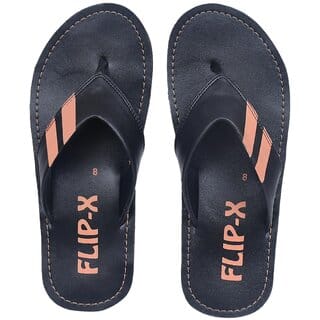 LEACO Men Slippers By FLIP X - Premium Black Leatherette Slippers Comfort and Style Soft Padded Anti Slippery Premium Design Extra Durable