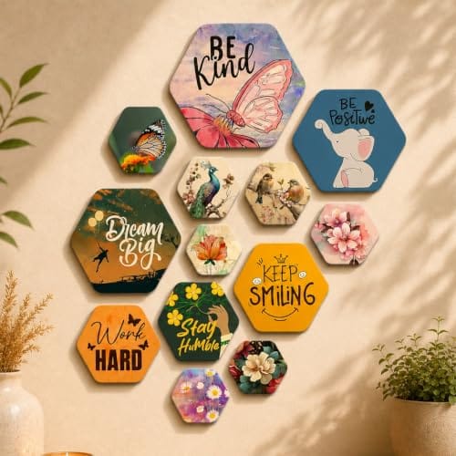 Decorative Hexagon Shape MDF Wooden Wall Hanging | Quotes Decor Item | Wall Poster | Office Decor | Inspirational