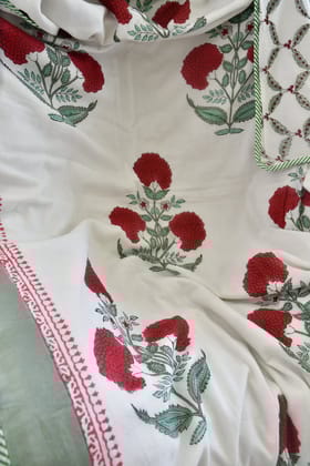 Royal Red Poppy Premium Dohar | Hand-Blocked Design Single Bed (one piece )