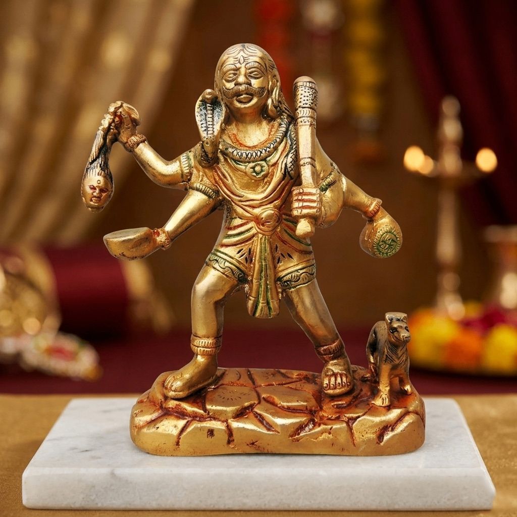 Brass Bhairav Baba Statue � Lord Bhairav Brass Temple Decor, Height : 6.5 Inch (BSMAS968 C)