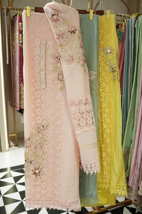 Geena Cutwork Unstitched Suit-Peach