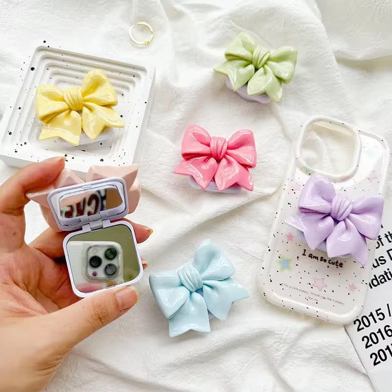 Trendy Bow Makeup Mirror Gripper Phone Holder Bracket-Light Pink