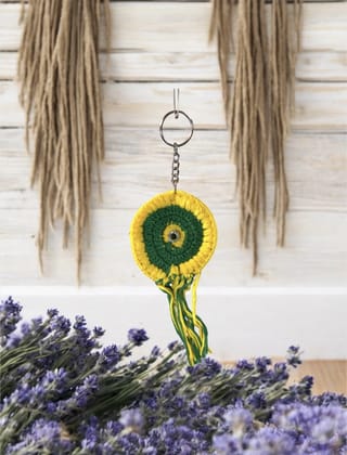 Handcrafted Woolen Crochet Keychain | Green & Yellow Round Medallion