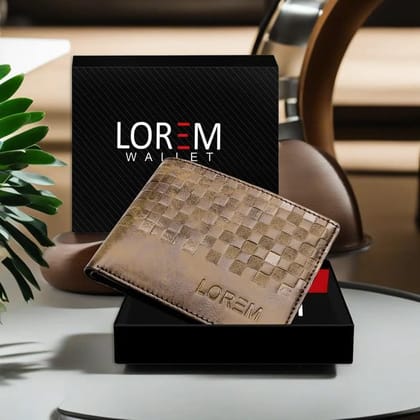 LOREM 3D Emboss Square Bi-Fold Faux Leather 3 ATM Card Slots Wallet for Men-UF