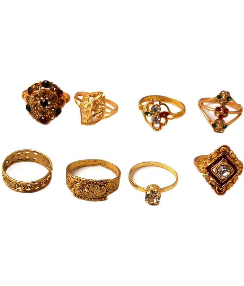 Jewar Mandi Designer Alloy Rings- 8 Pcs