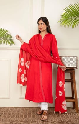 Red Angarkha Suit Set of 3-S