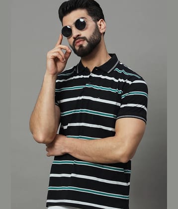 UNIBERRY Pack of 1 Cotton Blend Regular Fit Striped Half Sleeves Men's Polo T Shirt ( Black )