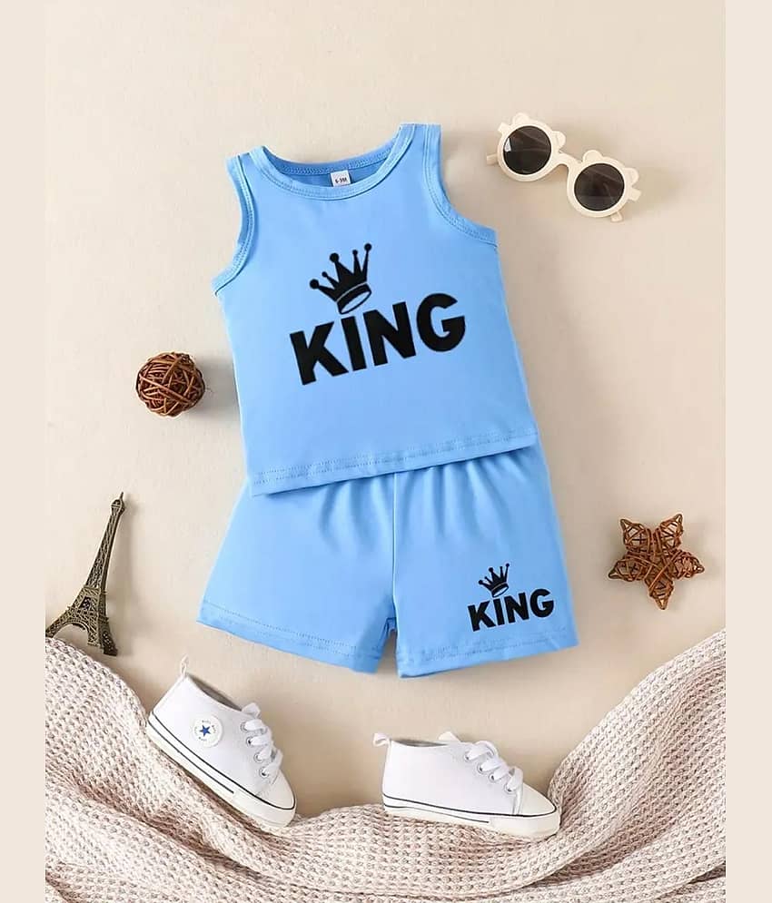 MUSNAHGARMENTS Pack of 1 Baby Boys Cotton T-Shirt & Shorts Set ( Light Blue )