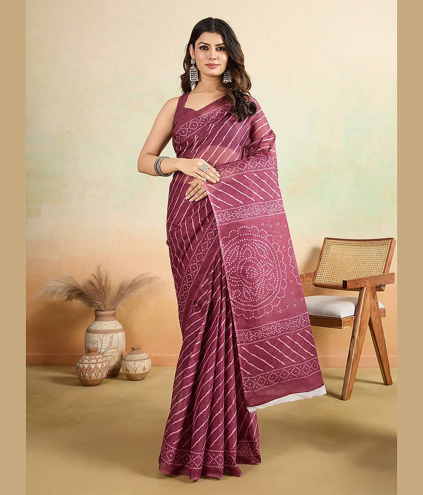 SHANVIKA Cotton Printed Saree Without Blouse Piece ( Wine )