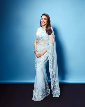 Sky Blue Net Butterfly Sarees Party Wear  by SHIV TEXTILES