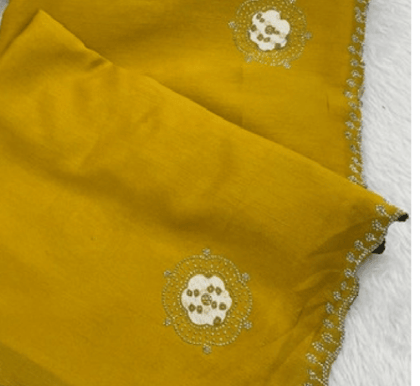 womens chiffon butti dotted saree with unstitched blouse 5mtr yellow pid64712