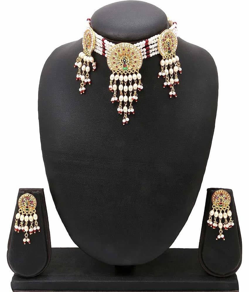 Rhosyn White Alloy Necklace Set ( Pack of 1 )