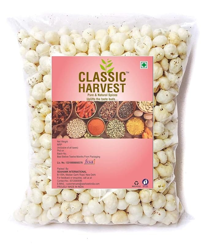 Classic Harvest Organic Lotus Seed Pop/Gorgon Nut Puffed Kernels (Phool Makhana) Fox Nut Grade - Big Size 250 G