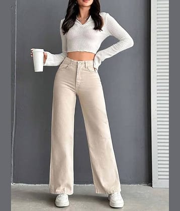 Niffer Fashion - Cream Denim Wide Leg Women's Jeans ( Pack of 1 )