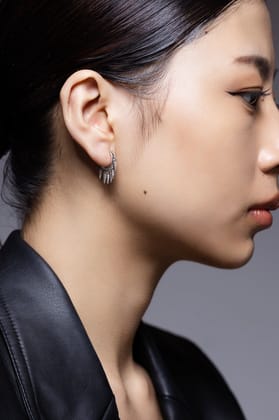 Multi bar charm hoop earring-Rhodium