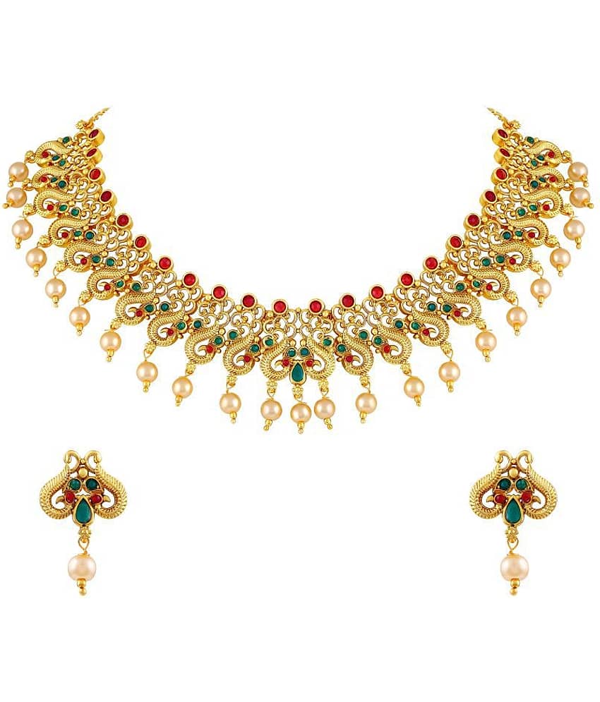 Asmitta Jewellery Zinc Golden Traditional Necklaces Set Choker