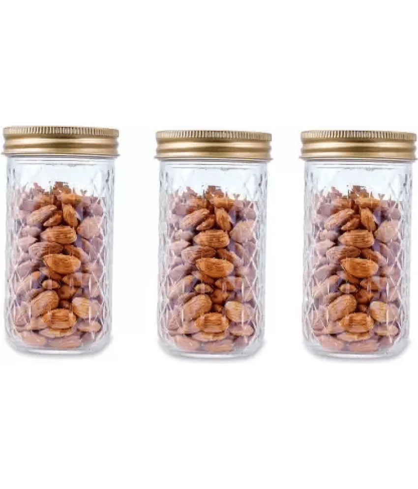 CROCO JAR - Gold Glass Food Container ( Pack of 3 )