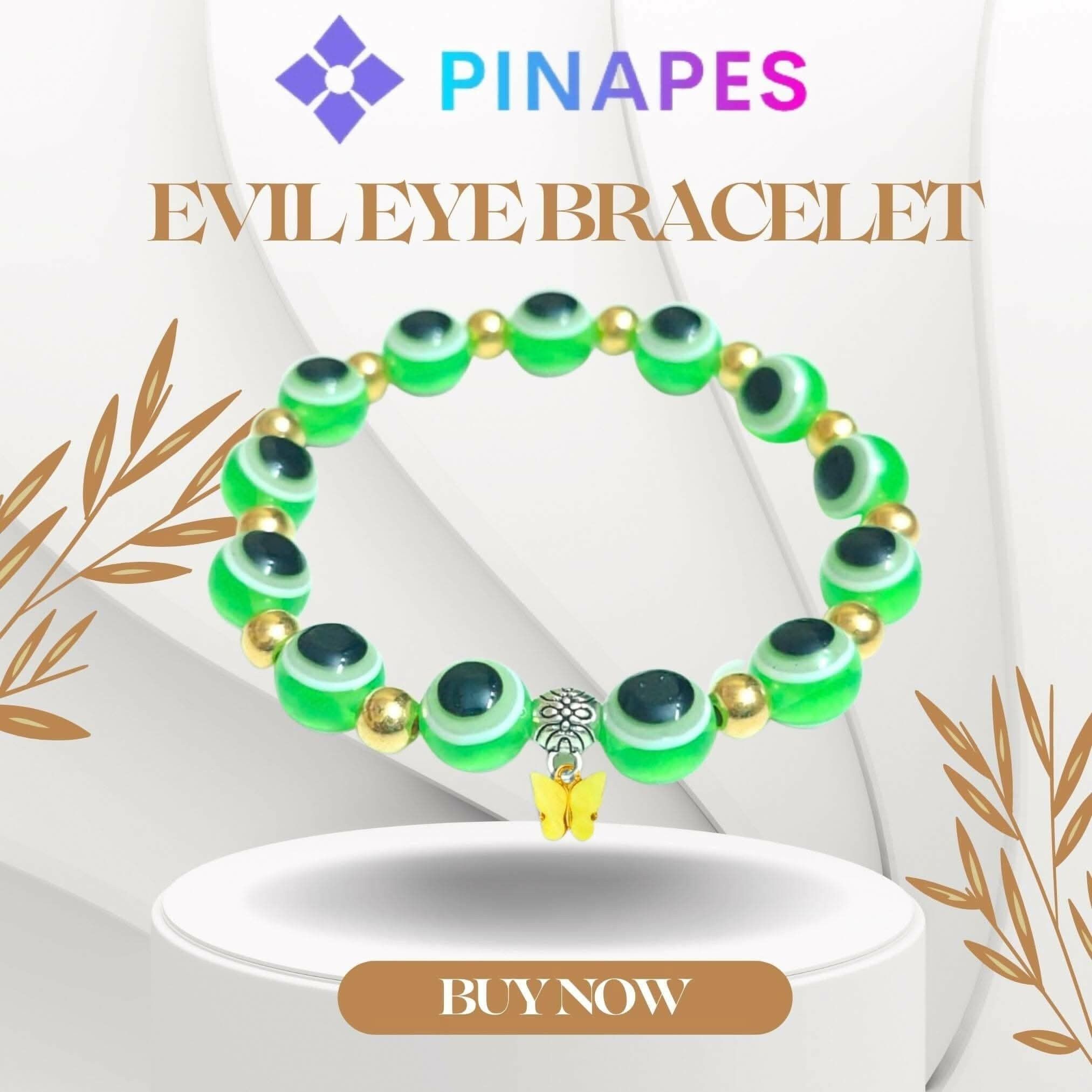 Pinapes Light Green Butterfly & Evil Eye Charm Bracelet for Women