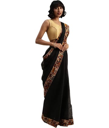 Saadhvi Cotton Silk Printed Saree Without Blouse Piece ( Black )