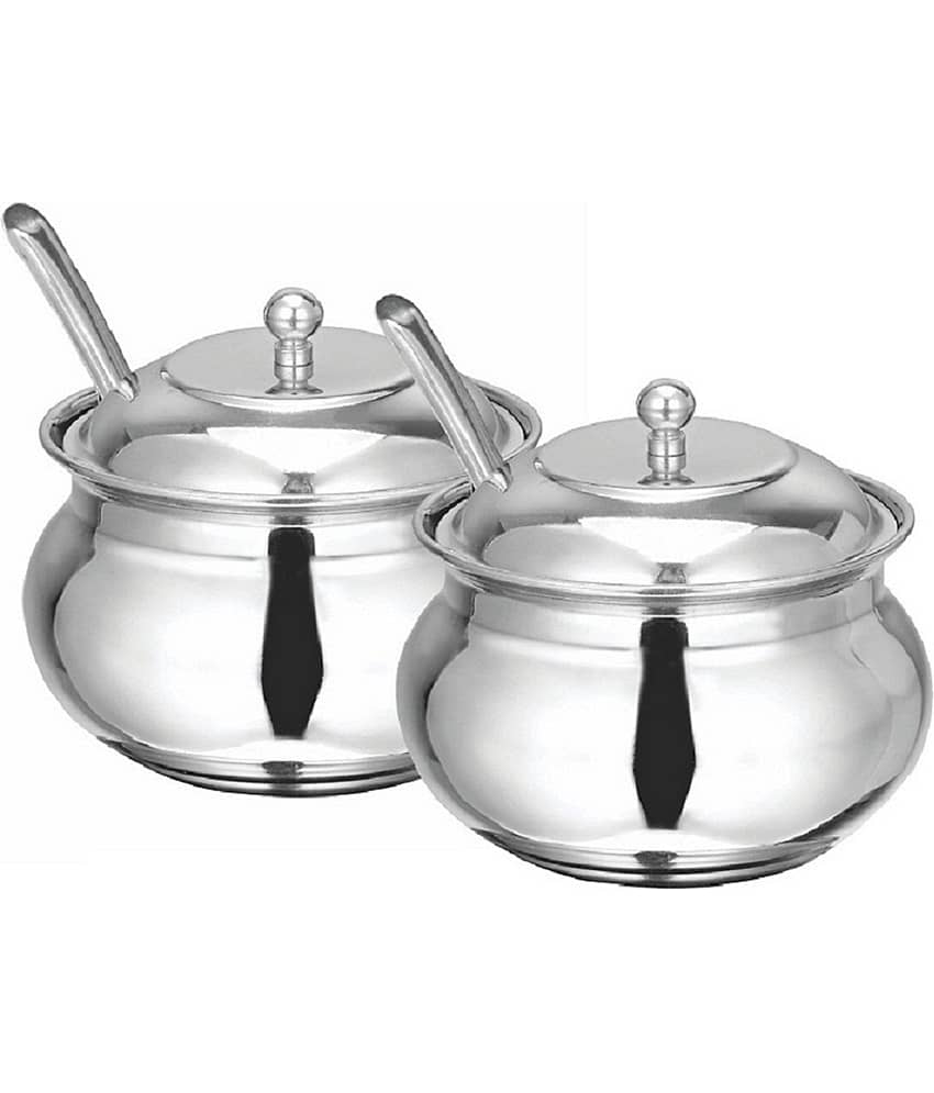 erum - ghee pot Silver Steel Oil Container ( Set of 2 ) - 200 ml