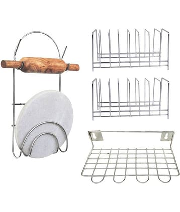 JISUN - Silver Stainless Steel Dish Racks ( Pack of 4 )