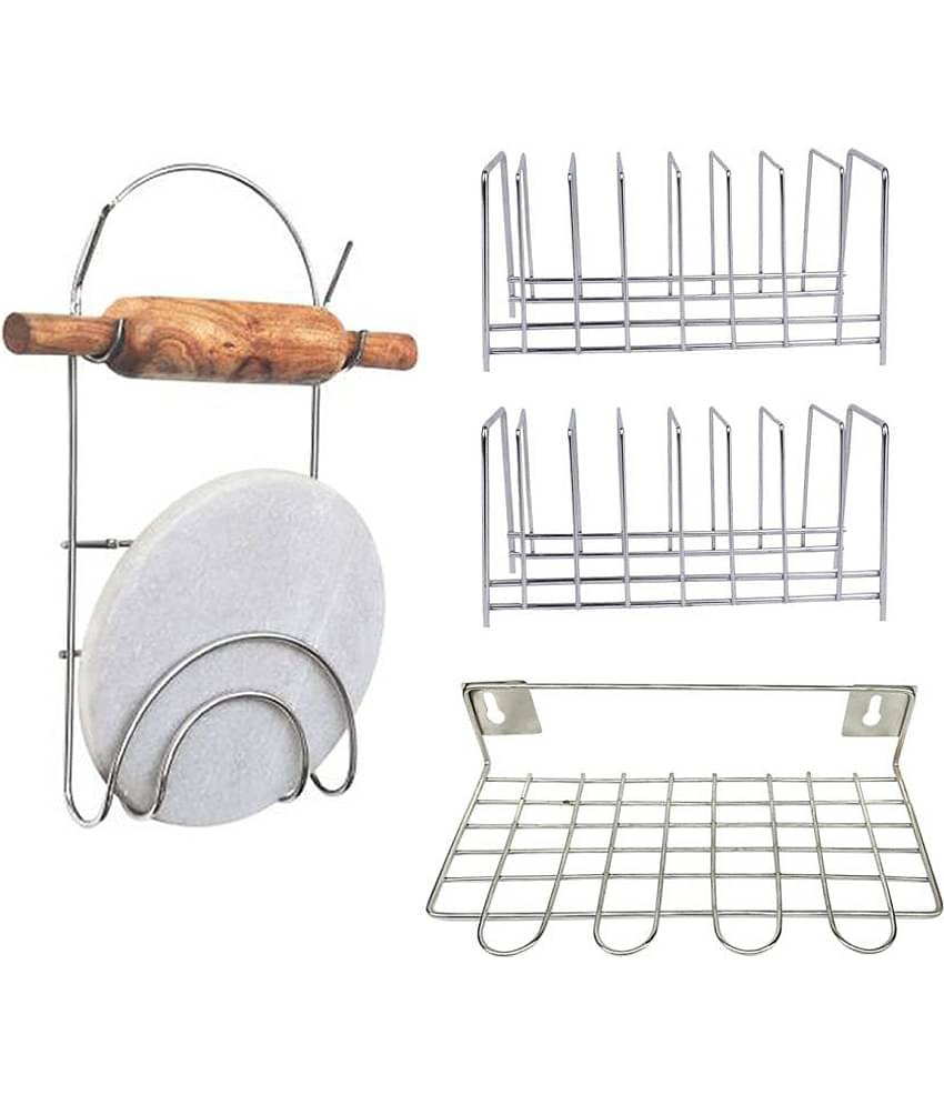 JISUN - Silver Stainless Steel Dish Racks ( Pack of 4 )